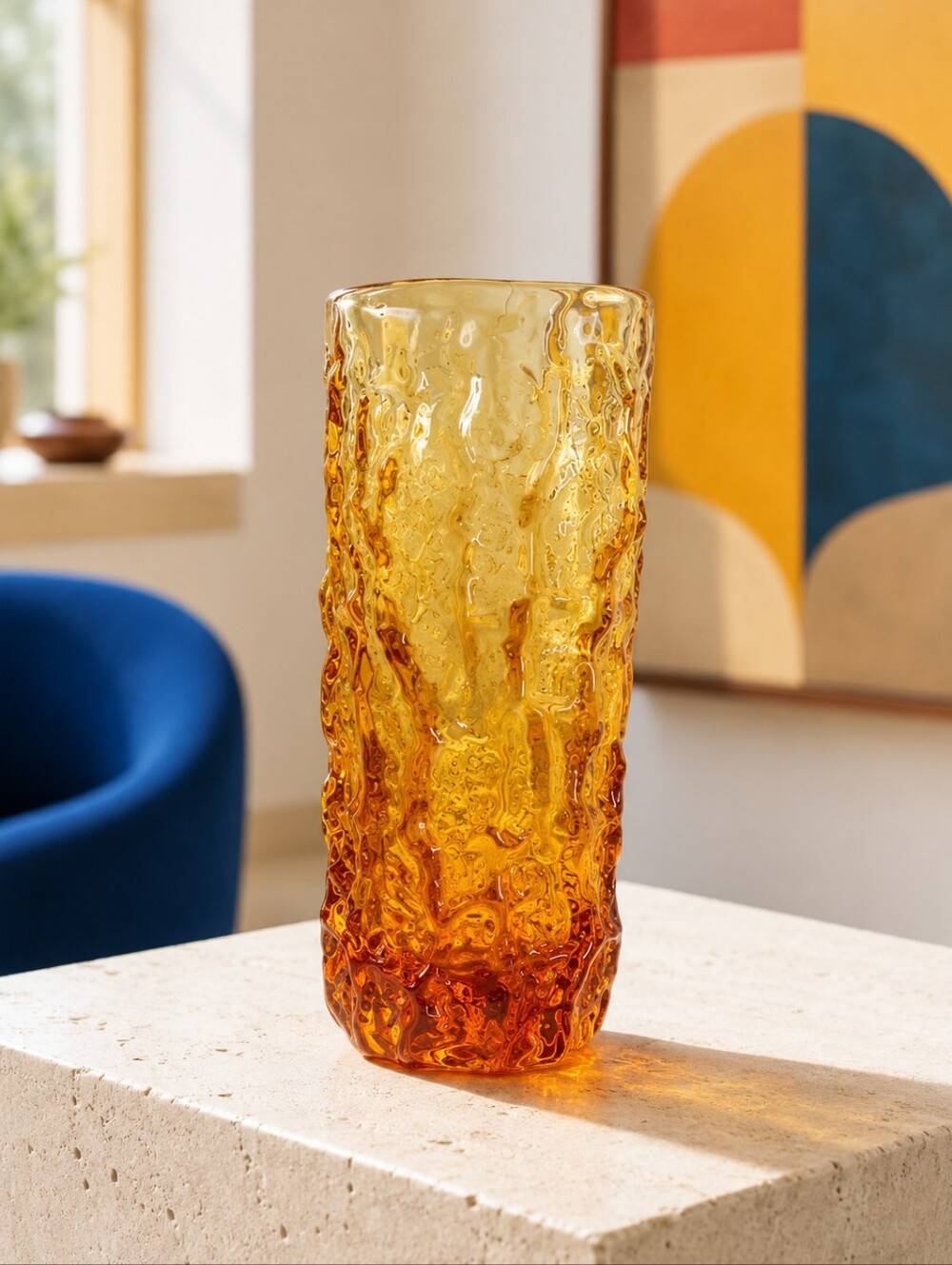 Whitefriars 9690 Bark Vase Gold Amber Geoffrey Baxter MCM 7.5"